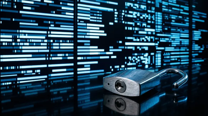 Een hand die een smartphone vasthoudt met chatbubbels en een visueel effect van blauwe lichtstrepen en energievonken op een zwarte achtergrond.